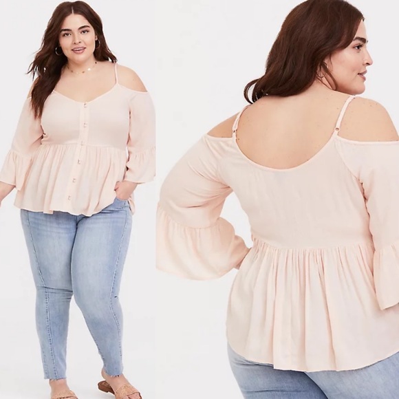 Torrid Blush Pale Pink Cold Shoulder Blouse Sz 2X